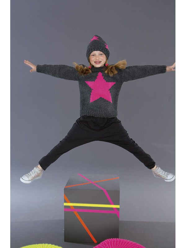 Lana Grossa PULLOVER + MÜTZE Mille II uni/Neon