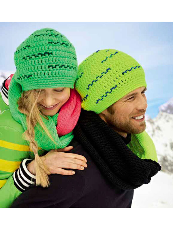 Lana Grossa MÜTZE MIT WEBSTREIFEN Mille II uni/neon
