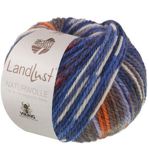 LANDLUST Naturwolle Print - von Lana Grossa | 102-Blau/Orange gemustert