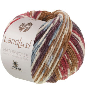 LANDLUST Naturwolle Print - von Lana Grossa | 104-Oliv/Rot/Blau gemustert