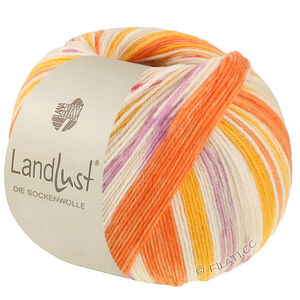 LANDLUST DIE SOCKENWOLLE - von Lana Grossa | 723-Gelborange/Rotorange/Creme/Flieder/Zartbeige/Lachsorange/Rot gestreift