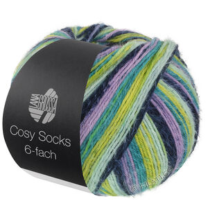 MEILENWEIT 6-FACH 150g Cosy Socks Multi Stripes - von Lana Grossa | 2202-Lavendel/Schwarzblau/Türkis/Pistazie/Opalgrün