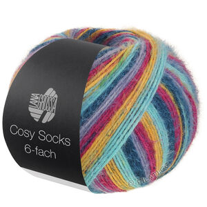 MEILENWEIT 6-FACH 150g Cosy Socks Multi Stripes - von Lana Grossa | 2203-Fuchsia/Gelb/Türkis/Dunkelpetrol/Blauviolett
