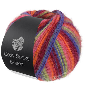 MEILENWEIT 6-FACH 150g Cosy Socks Multi Stripes - von Lana Grossa | 2205-Bordeaux/Blau/Graubeige/Fuchsia/Orange