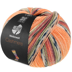 MEILENWEIT 100g Cashmere Pista - von Lana Grossa | 141-Orange/Hellgrau/Dunkelgrau/Braunorange/Hellgrün/Erika/Brombeer/Graubraun gestreift