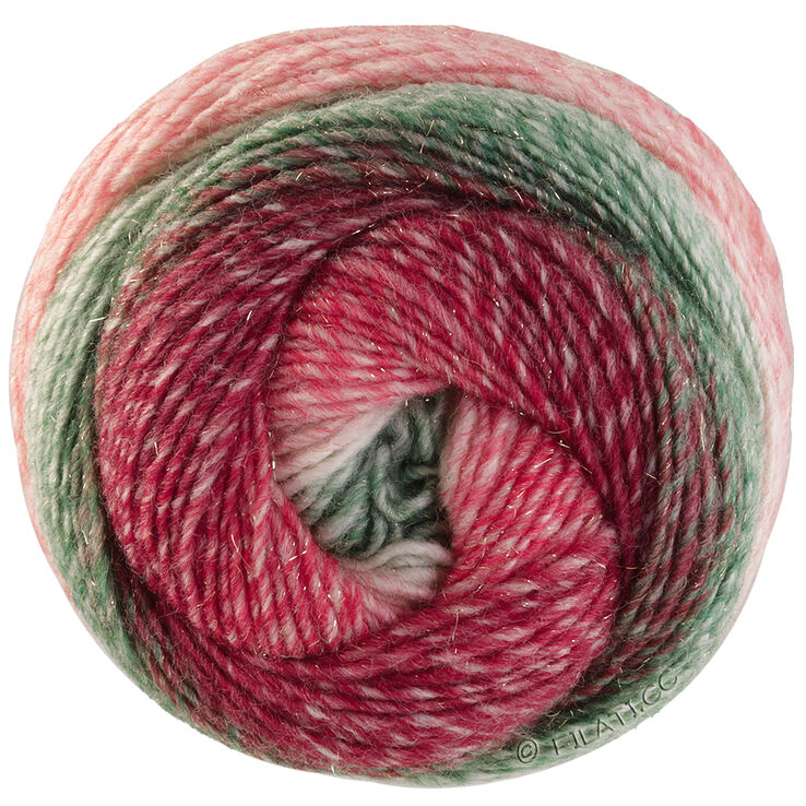 Lana Grossa GOMITOLO (Christmas Edition Lurex) | 118-Graugrün/Weißgrün/Ecru/Rot/Dunkelrot/Brombeer/Weißrot gestreift