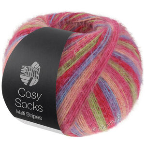 MEILENWEIT 100g Cosy Socks Multi Stripes - von Lana Grossa | 152-Tulpenrot/Veilchenblau/Lachsrosa/Pink/Hellgrau
