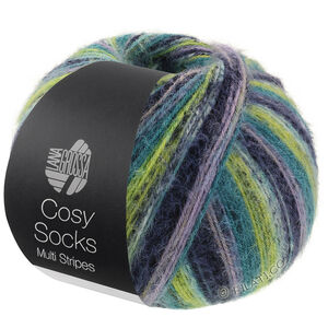 MEILENWEIT 100g Cosy Socks Multi Stripes - von Lana Grossa | 157-Lavendel/Petrol/Maigrün/Türkis/Nachtblau