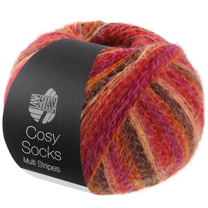MEILENWEIT 100g Cosy Socks Multi Stripes - von Lana Grossa | 159-Rot/Fuchsia/Orange/Dunkelbraun/Lachs
