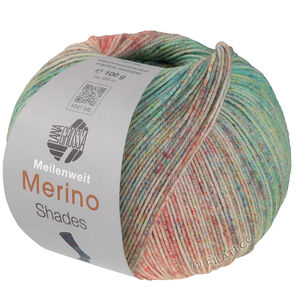 MEILENWEIT 100g Merino Extrafine Shades - von Lana Grossa | 7229-Lachsrot/Creme/Türkisgrün/Gelbgrün