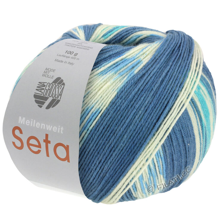 Lana Grossa MEILENWEIT 100g Seta Adriana | 3241-Petrol/Weiß/Türkis/Graublau/Hellblau