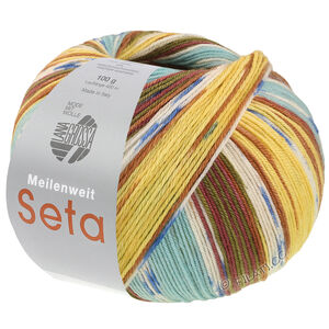 MEILENWEIT 100g Seta Giappone - von Lana Grossa | 3392-Braun/Weiß/Blau/Nougat/Moosgrün/Senf/Türkis/Hellgelb