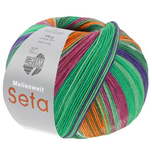 MEILENWEIT 100g Seta Hokkaido - von Lana Grossa | 3586-Dunkelgrün/Weiß/Orange/Dunkeloliv/Jade/Rotviolett/Blauviolett