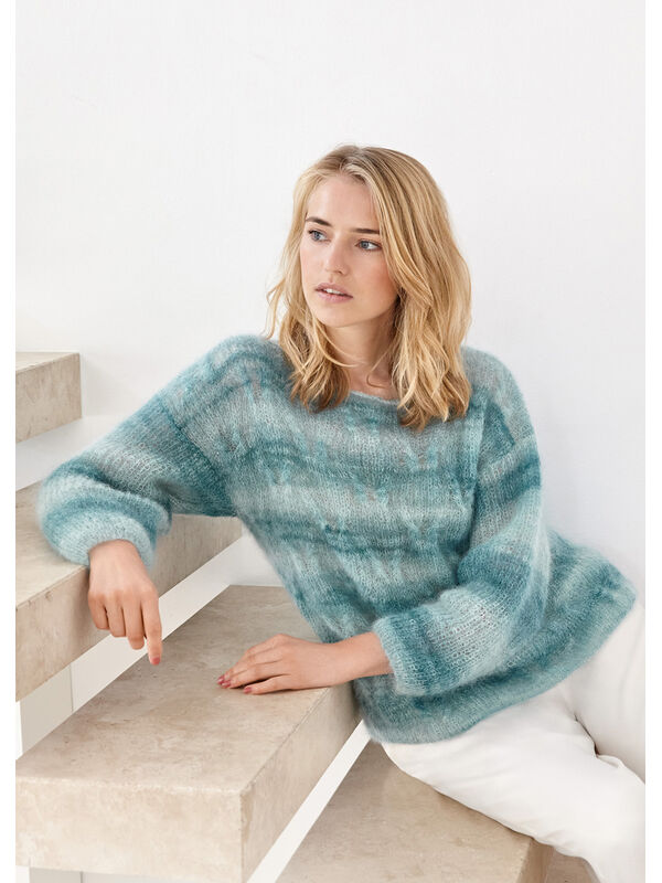 Lana Grossa PULLI IM VERSETZTEN HALBPATENT-ZOPFMUSTER Silkhair Haze Dégradé