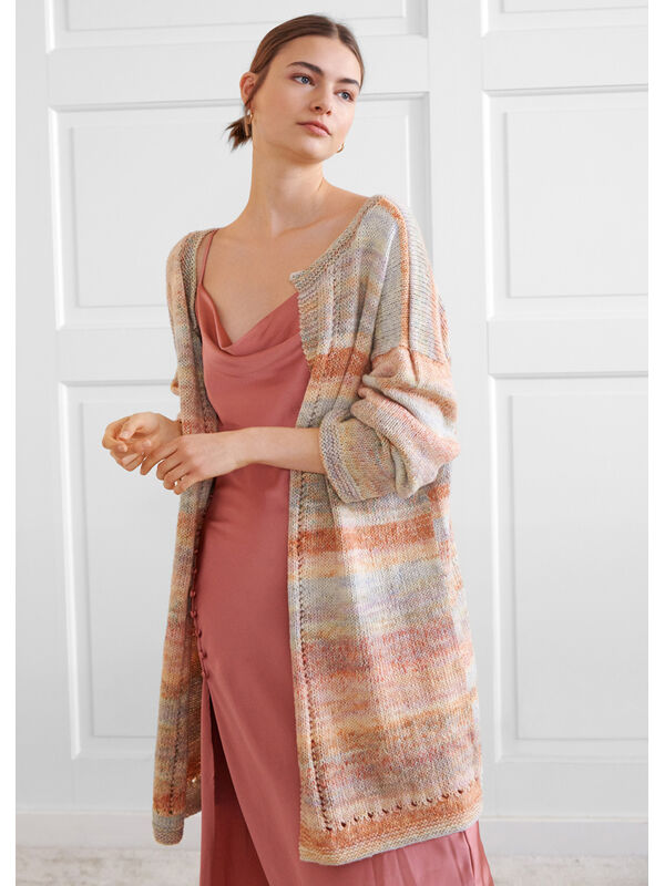 Lana Grossa LONG-CARDIGAN GLATT RECHTS MIT LOCHMUSTERBORDÜREN Tropico