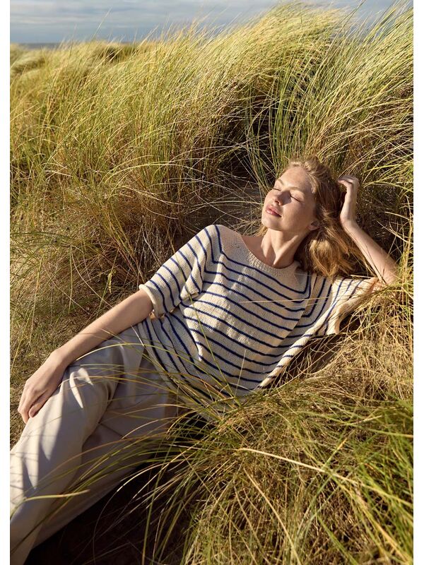 Lana Grossa RAGLANSHIRT GLATT RECHTS MIT STREIFEN Cotton Wool