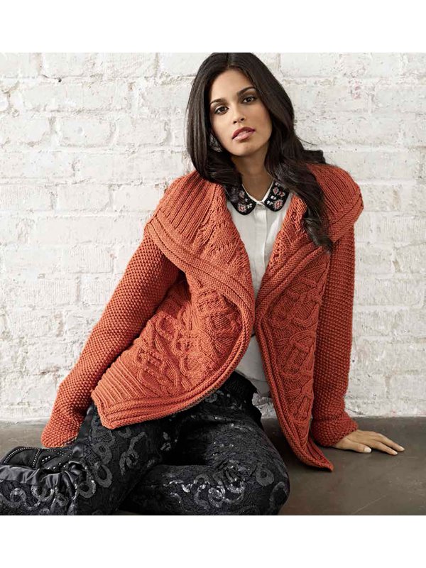 JACKE MIT ZOPF-UND PERLMUSTER BINGO Melange (GOTS) von Lana Grossa