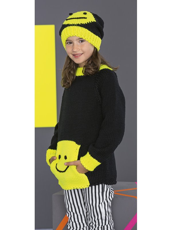 PULLOVER + MÜTZE Superbingo uni/Neon von Lana Grossa