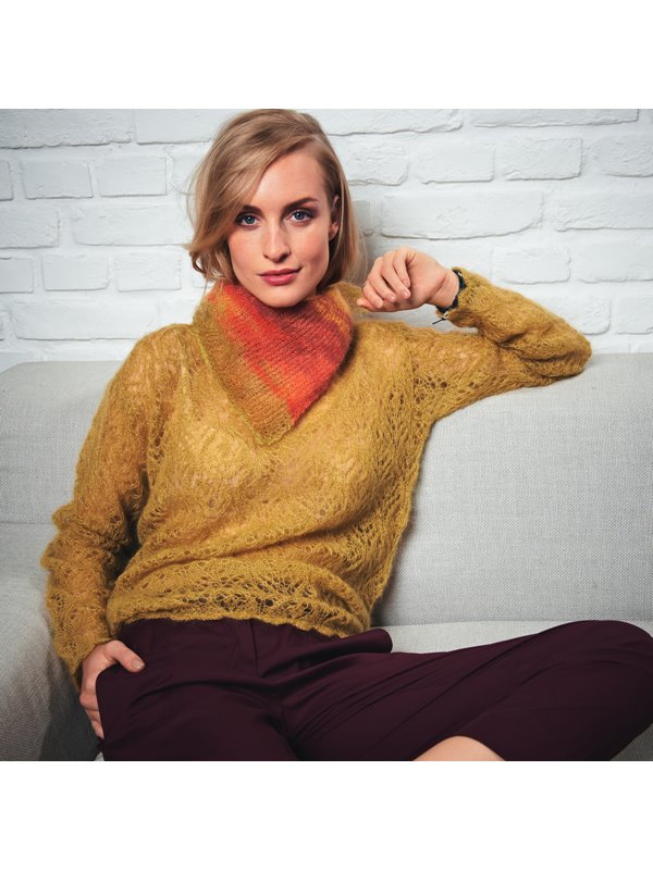 PULLI MIT HÄKELBOGENRAND Silkhair uni von Lana Grossa