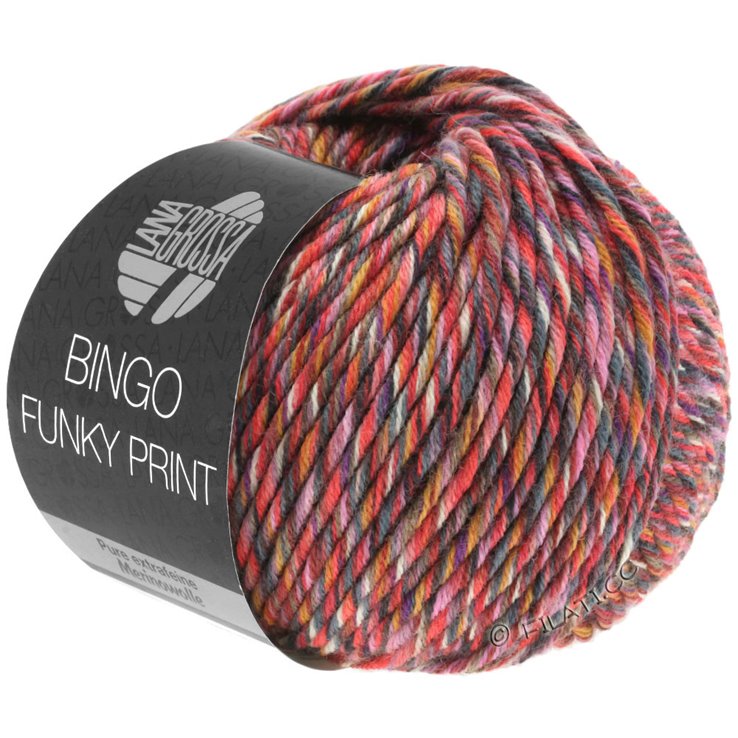 BINGO Funky Print - von Lana Grossa | 401-Dunkelrot/Pink/Grau bunt