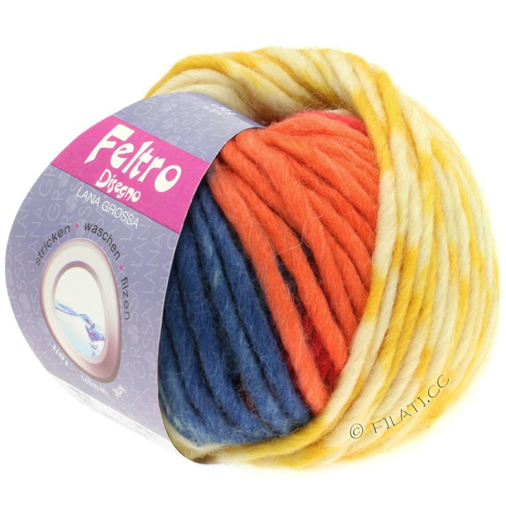 Lana Grossa FELTRO Disegno | 1201-Rohweiß/Gelb/Orange/Hellblau