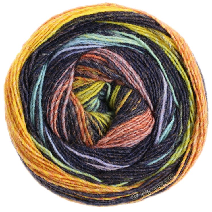 GOMITOLO BENE - von Lana Grossa | 751-Lachs/Schwarzbraun/Gelb/Khaki/Graublau