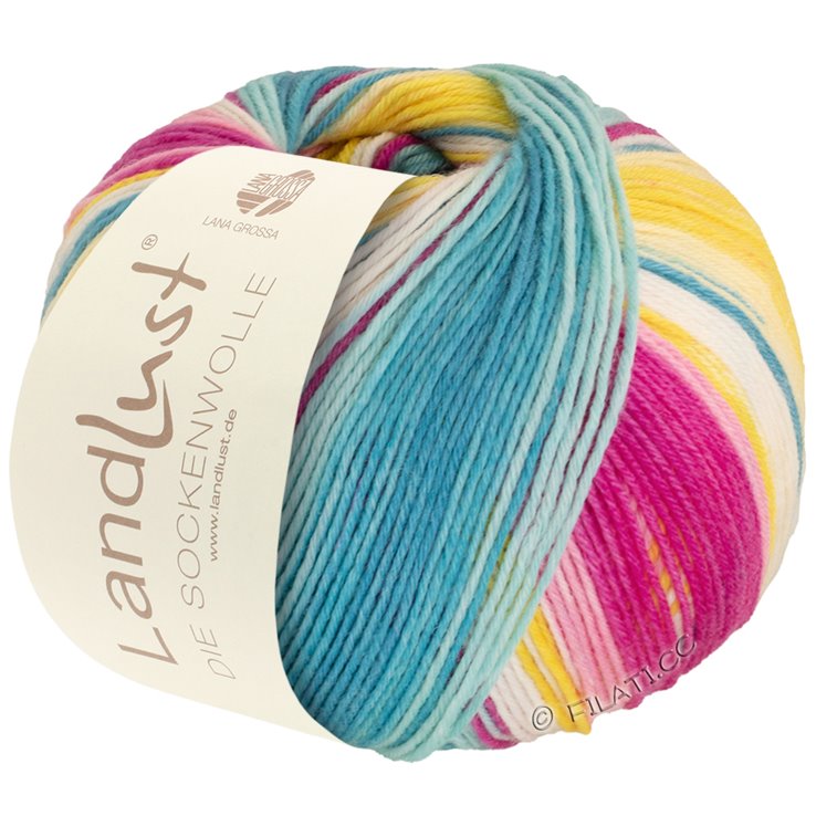 LANDLUST DIE SOCKENWOLLE 150g 6-Fach - von Lana Grossa | 911-Fuchsia/Himbeer/Gelb/Ecru/Jade