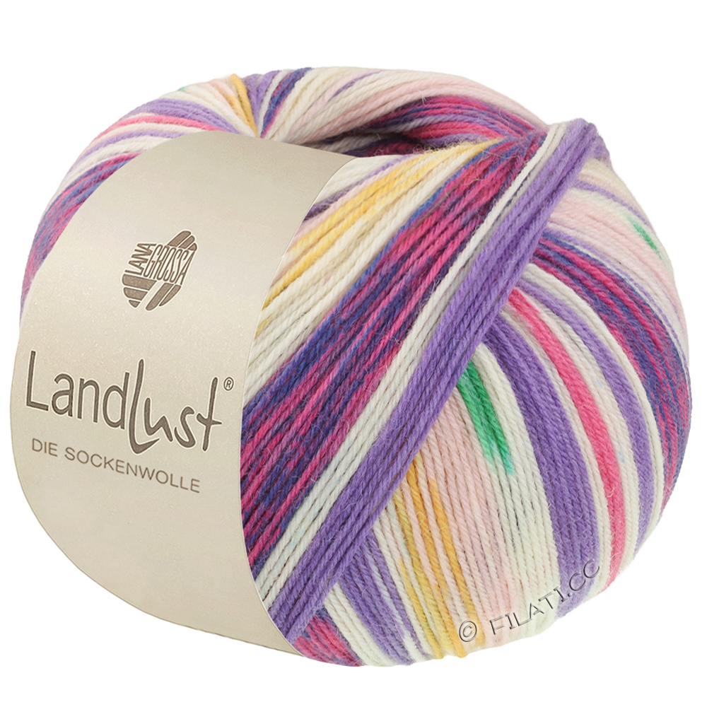 LANDLUST DIE SOCKENWOLLE - von Lana Grossa | 721-Rosa/Ecru/Grün/Blauviolett/Safrangelb/Pink/Fuchsia gestreift