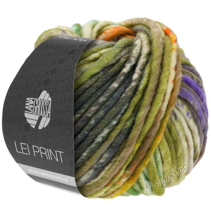 LEI Print - von Lana Grossa | 523-Moosgrün/Petrol/Rohweiß/Orange/Lila/Oliv