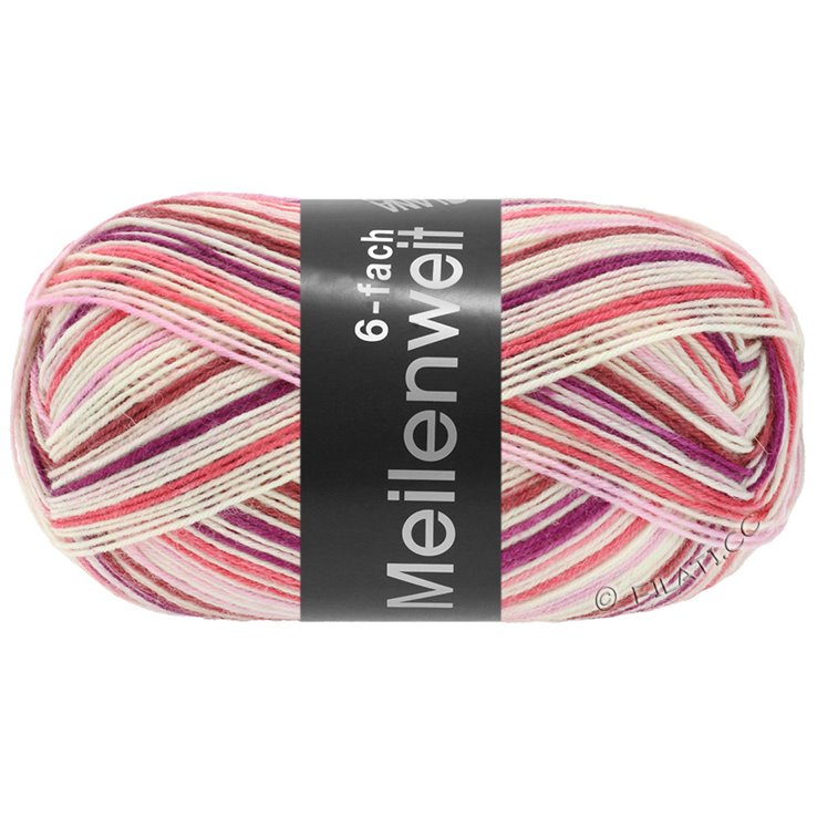 MEILENWEIT 6-FACH 150g Fun - von Lana Grossa | 9565-Silber/Burgund/Fuchsia/Rot/Rosa
