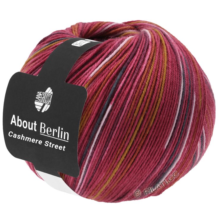 MEILENWEIT 100g Cashmere Street (ABOUT BERLIN) - von Lana Grossa | 831-Ziegelrot/Weiß/Senf/Pink/Dunkelgrau/Petrol