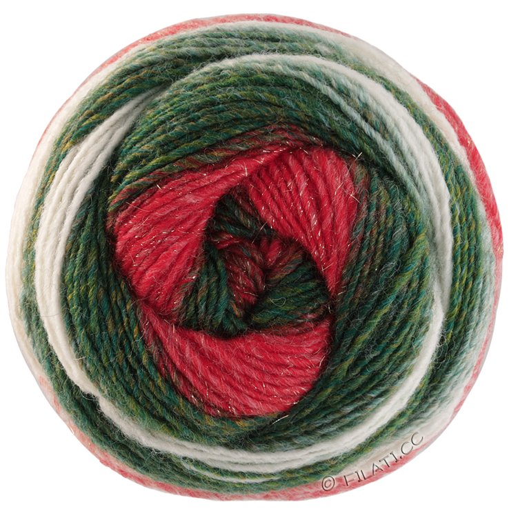 GOMITOLO (Christmas Edition Lurex) - von Lana Grossa | 116-Leuchtendrot/Dunkelrot/Dunkelgrün/Ecru/Weißgrün/Weißrot