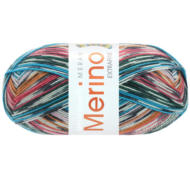 MEILENWEIT 100g Merino Extrafine Meran - von Lana Grossa | 2581-Hellgrau/Anthrazit/Orange/Rosa/Türkis/Flaschengrün/Himbeer