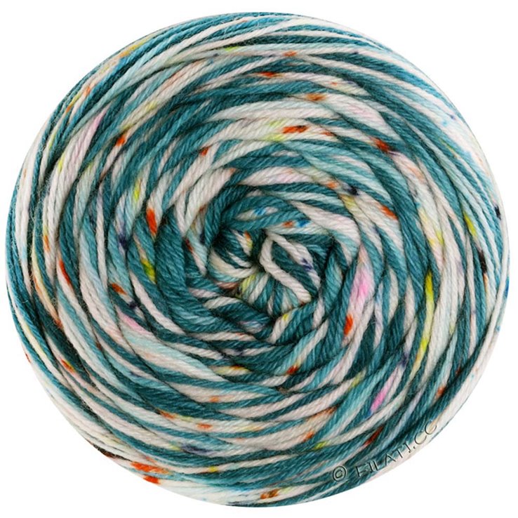 MEILENWEIT 100g SPOTS - von Lana Grossa | 7041-Hellpetrol/Dunkelpetrol/Weiß/Pink/Gelb/Violett