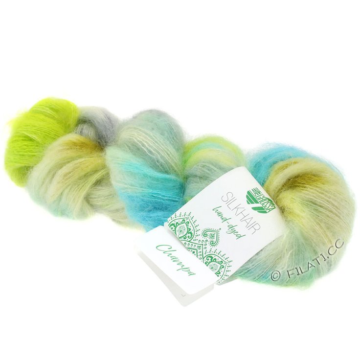 Lana Grossa SILKHAIR Hand-dyed | 607-Hellblau/Weiß/Gelbgrün/Grau/Türkis