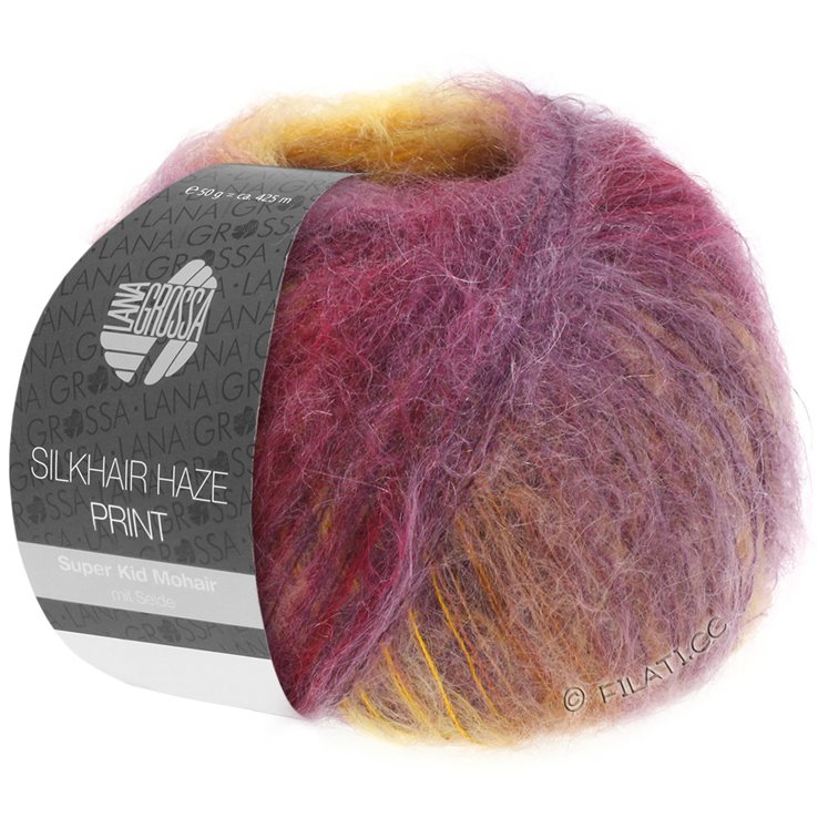 SILKHAIR HAZE Print - von Lana Grossa | 1201-Gelb/Khaki/Aubergine/Beere