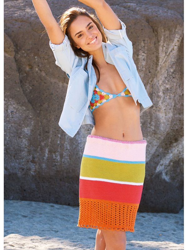 HÄKELROCK IN FESTEN MASCHEN MIT LOCHMUSTERSAUM Cotone von Lana Grossa