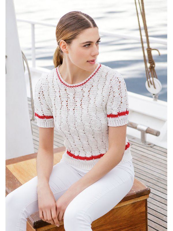 KURZARMPULLI IM RELIEF-ZOPFMUSTER Solo Lino von Lana Grossa