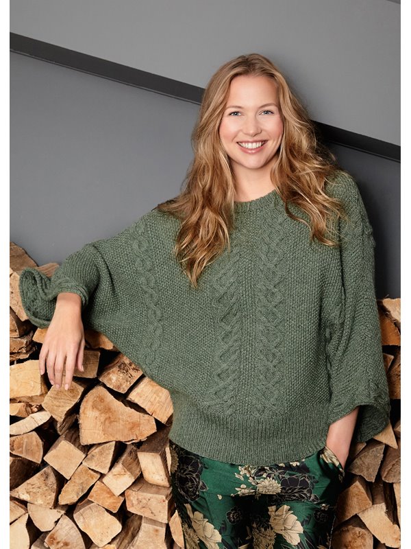 FLEDERMAUSPULLI IM KLEINEN PERLMUSTER MIT ARANSTREIFEN Landlust Merino 180 von Lana Grossa
