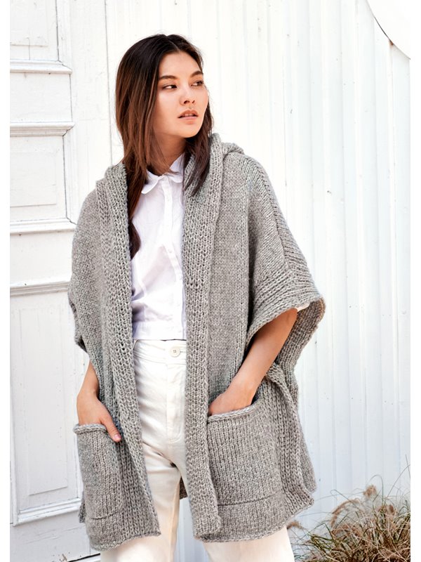 KAPUZENPONCHO GLATT RECHTS MIT HEBEMASCHENBLENDEN Lala Berlin Lovely Cotton von Lana Grossa