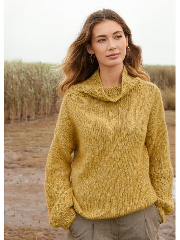 Lana Grossa PULLI GLATT RECHTS MIT ZOPFMUSTER IN BALLONÄRMELN UND KRAGEN Sara