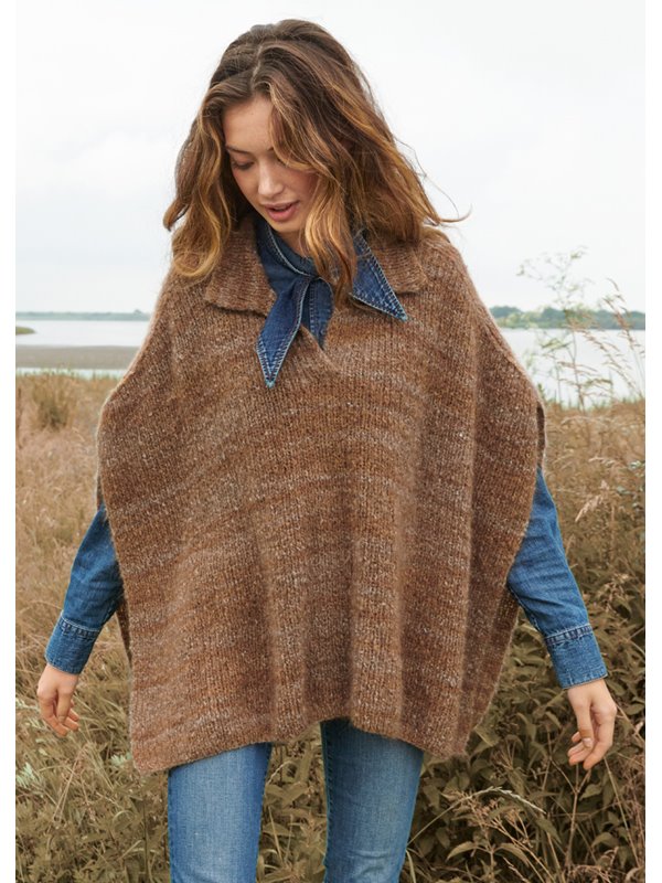 PONCHO IN RIPPEN MIT POLOKRAGEN Inizio Pelo von Lana Grossa
