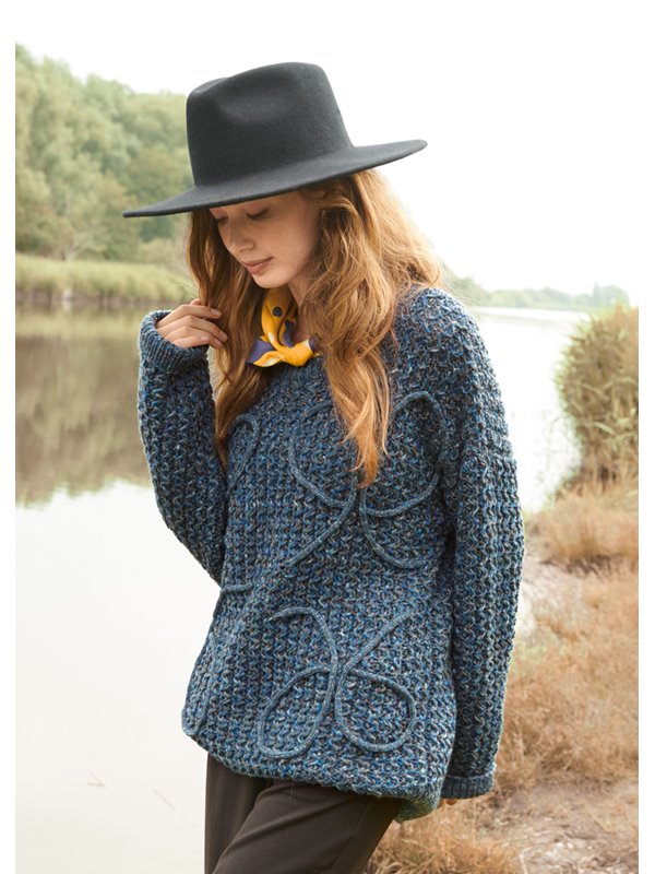 PULLI IM ZOPFSTRUKTURMUSTER MIT AUFGENÄHTEN STRICKKORDELN Cool Merino Print von Lana Grossa