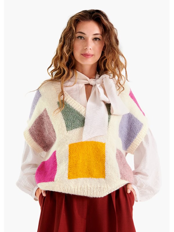 Lana Grossa PULLUNDER GLATT RECHTS MIT BUNTEN QUADRATEN Brigitte No. 2 & Sara