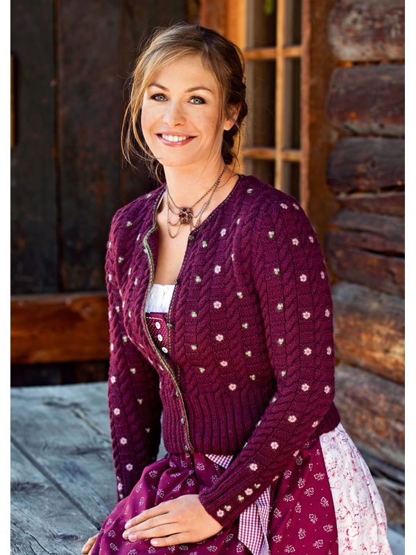 Lana Grossa DAMENJACKE MIT ZOPFMUSTER UND BLÜTENSTICKEREI Alpina/Silkhair