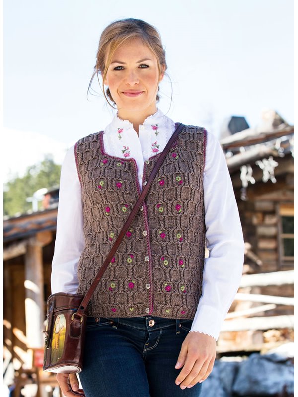 Lana Grossa DAMENWESTE IM ZOPFMUSTER MIT BLÜTENSTICKEREI Alpina/Silkhair