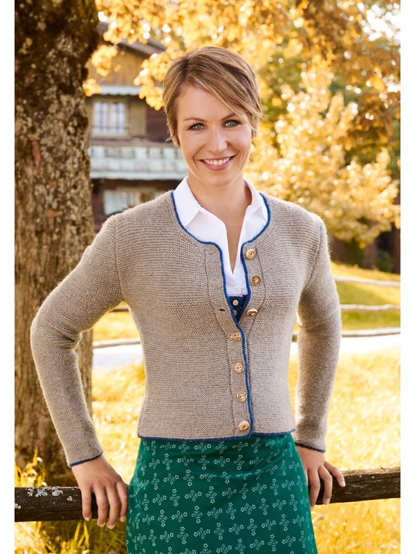 DAMENJACKE MIT DUNKELBLAUER UMRANDUNG Alpina/COOL WOOL Big Melange (GOTS) von Lana Grossa