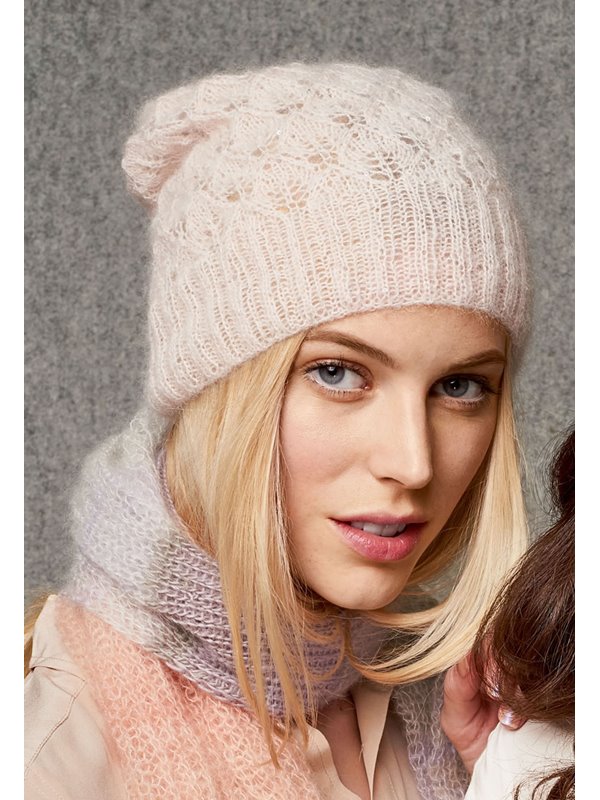BEANIE MIT AJOURMUSTER Silkhair Paillettes von Lana Grossa