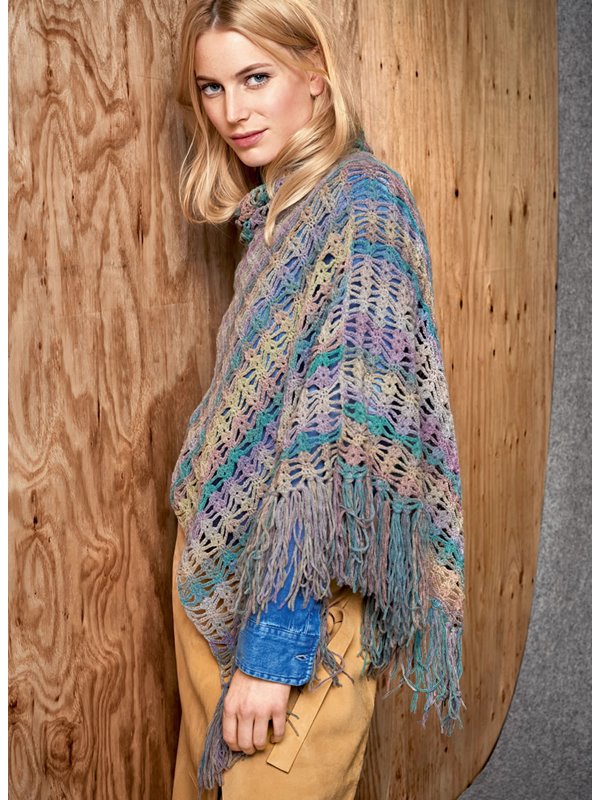 HÄKELPONCHO MIT FRANSEN Cashmere 16 Fine Degradé von Lana Grossa