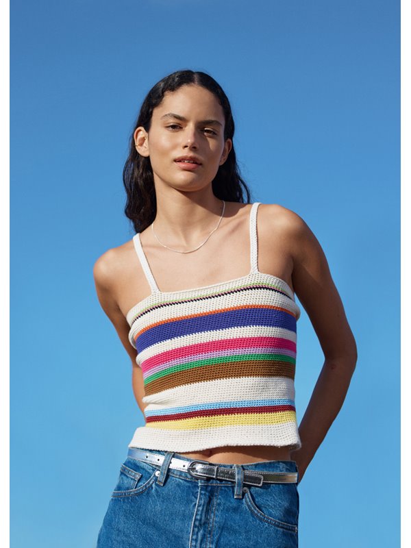 TOP IN FESTEN MASCHEN MIT STREIFEN Cotone & Elastico von Lana Grossa